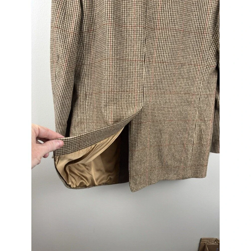 Vintage Orvis 100% Camel Hair Blazer Men's 38R Houndstooth Plaid Sport Coat